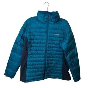 Columbia Women's 1X Blue Puffer Jacket Winter Insulated Mid-Length Comfort